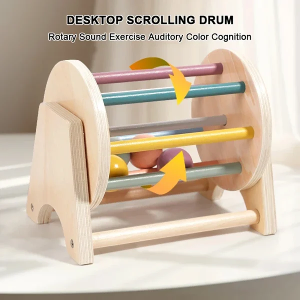 Montessori Wooden Toys Target Box Rolling Drum Shape Cognition Match - Image 2