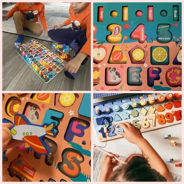 Montessori Toys: Wooden Number Puzzle Sorting and Counting Fishing Game - Image 10